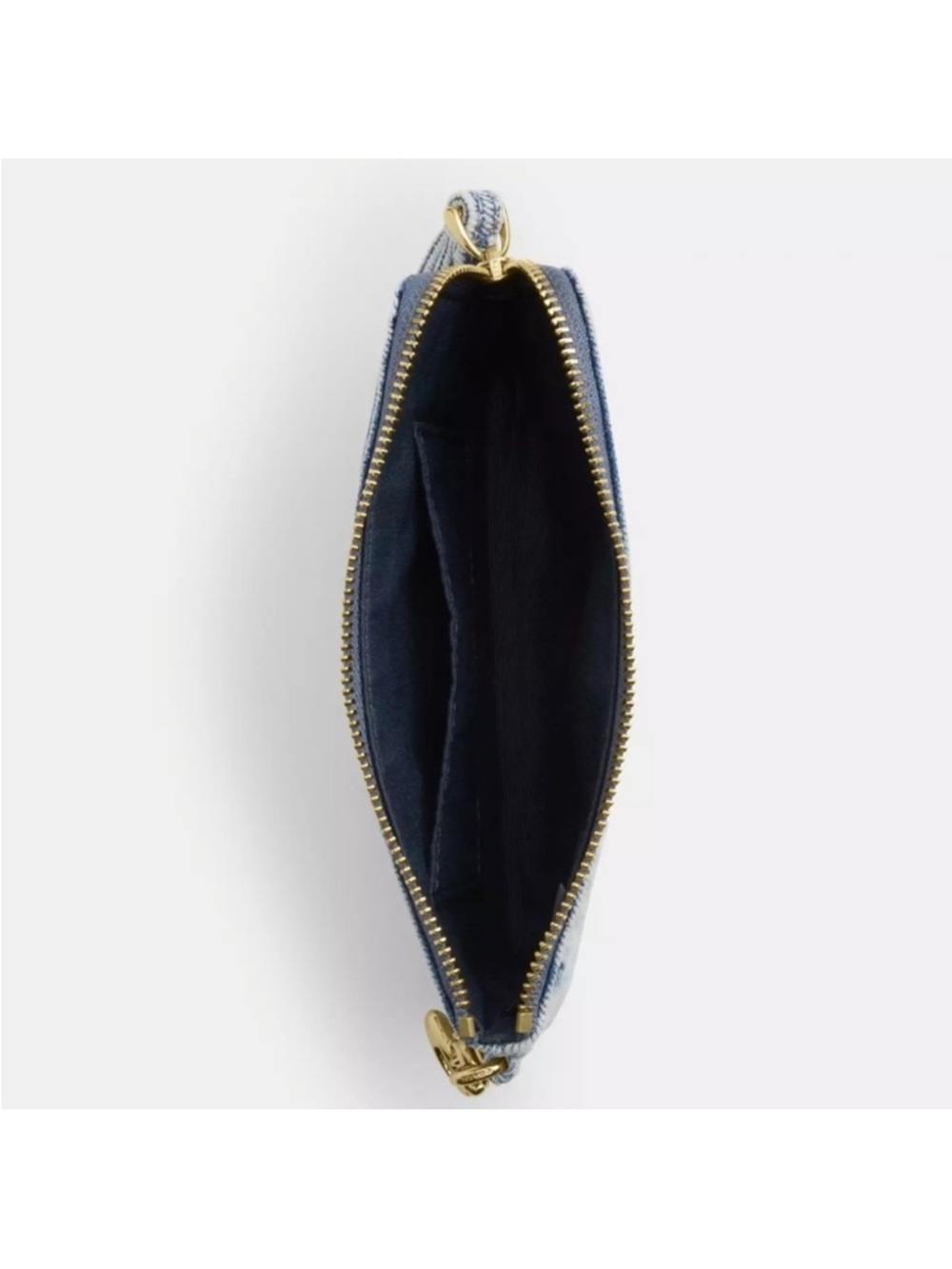 Coach Loved Denim Wash Wristlet Bag with Coach Cherry 🍒 Charm C Gold Charm! NEW - Picture 3 of 6